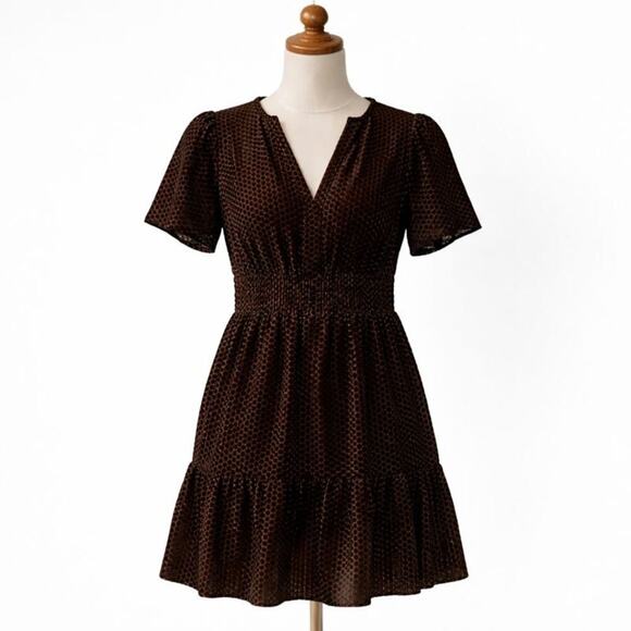 Anthropologie Dresses & Skirts - Anthropologie Somerset Velvet Mini Dress Carbon Polka Dot Size Large